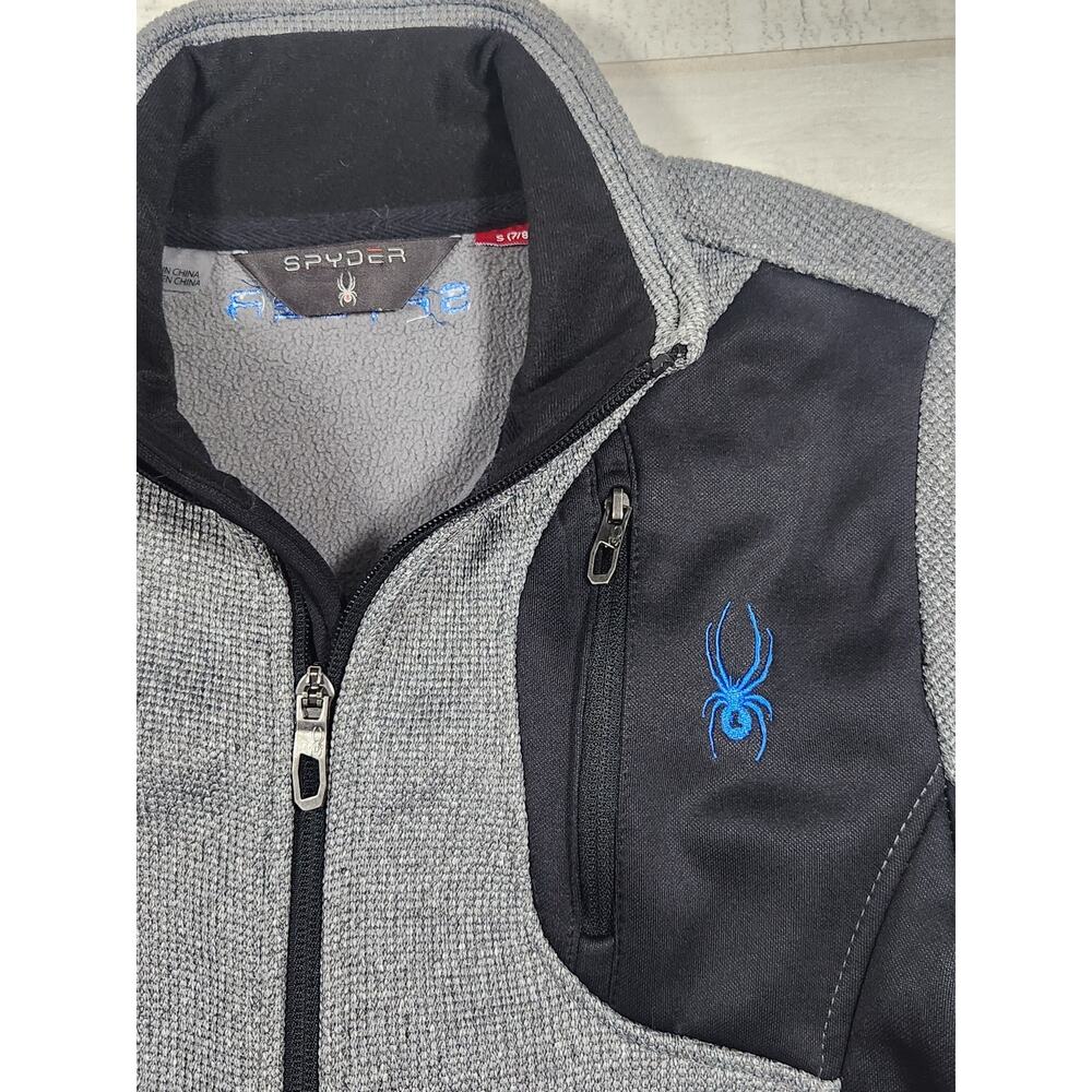 Spyder Zip Jacket Kids Boys Size Small 7/8 Black Gray Blue Performance Fleece - Picture 2 of 6